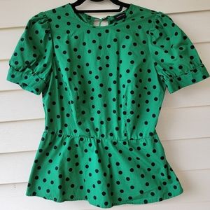 Who What Wear Green Black Poka Dots Top Size Small